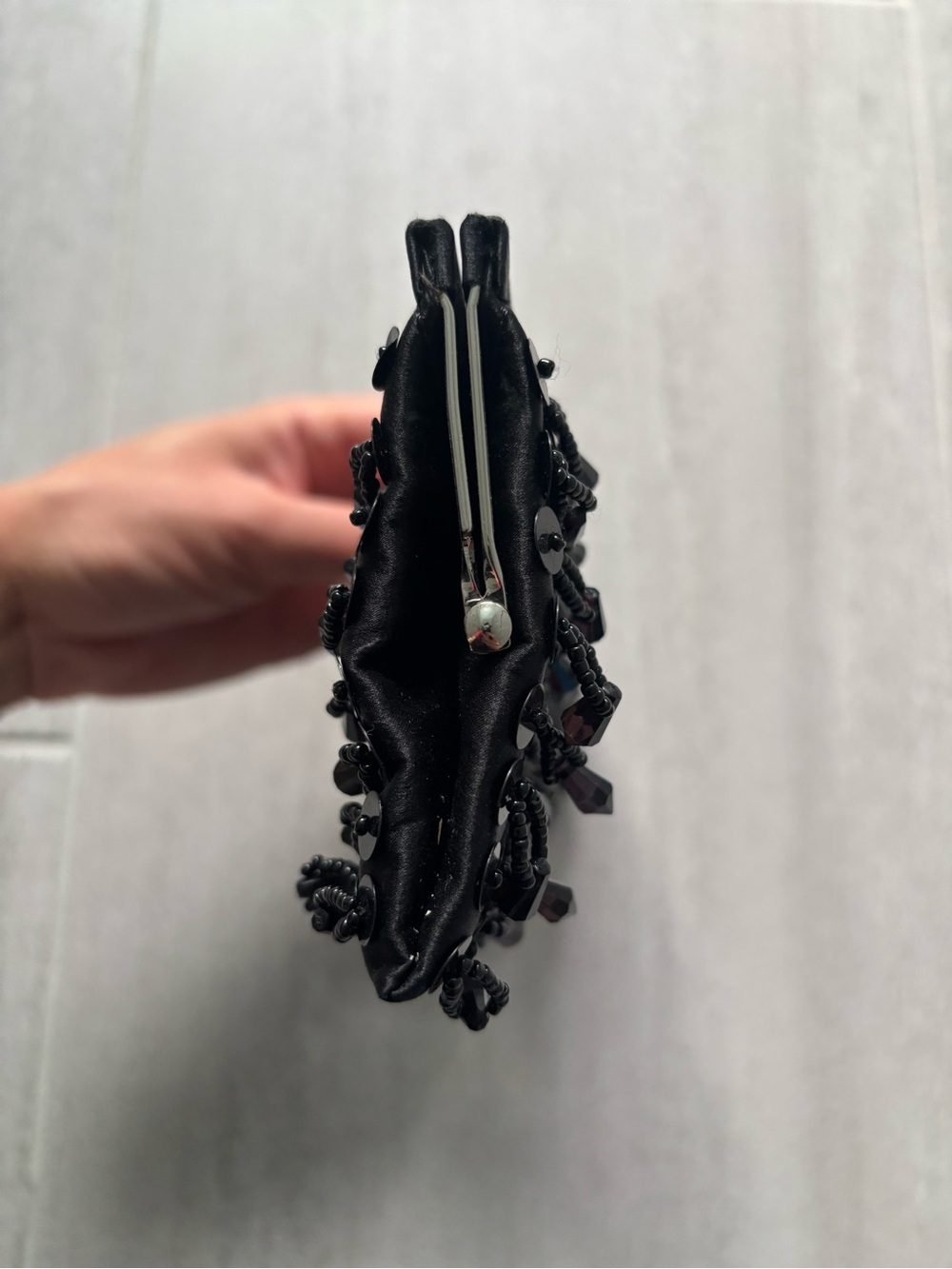 Banana Republic Black Satin Beaded Clutch with Silver Chain - Picture 2 of 8